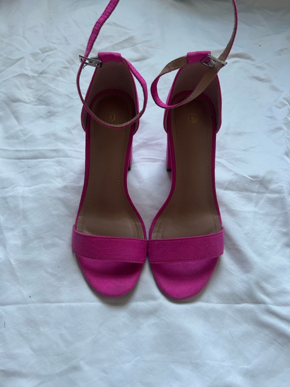 Women's Ankle-Strap Open-Toe Heels in Hot Pink-Size 6 (Worn Once!!)